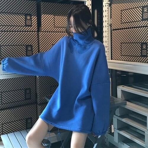 Hoodies Women Turtleneck Thicker Winter Outwear Loose All-match Solid Womens Leisure Loose Pullover Simple