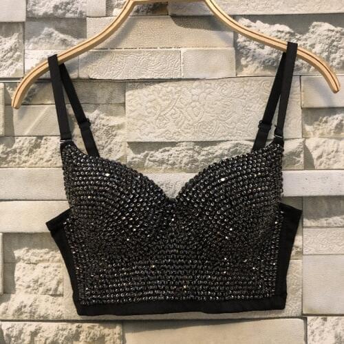 Beyonce Black Rhinestone Bra For Women Pole Dance Clothing Nightclub Rave Top European American Music Featival Outfit BI981
