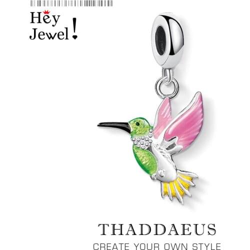 High Quality Jewelry Animal Charm Colorful Bronze Enamel Cute Hummingbird Pendant Charm For Women 925 Sterling Silver Gift