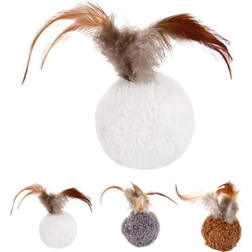 1PCS Cat Ball Toy Creative Faux Feather Decor Cat Training Toy Cat Interactive Toy Feather Cat Chew Toy Pet Toy Cat Supplies
