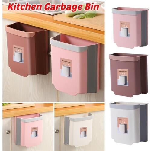 1Pc Foldable Hanging Kitchen Trash Can Wall Mounted Cabinet Door Storage Garbage Bin Home Supplies