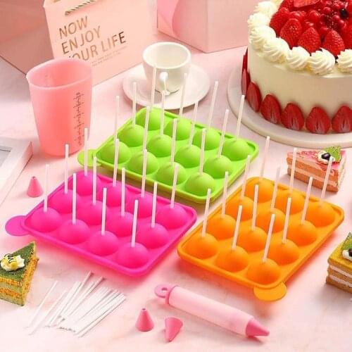 12 Hole Silicone Cake Pops Mold Ball Shaped Die Mold Silicone Lollipop Chocolate Cake Baking Ice Tray Stick Tool