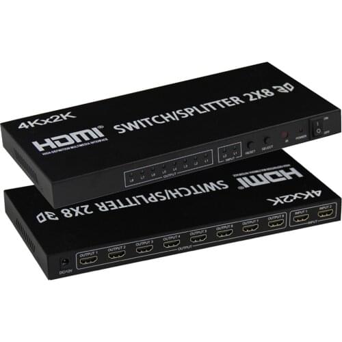 4K HDMI Swithcher Splitter 2X8 HDMi 2 in 8 out splitter Switch HDMI 1.4V connects up to 8 HDTVS