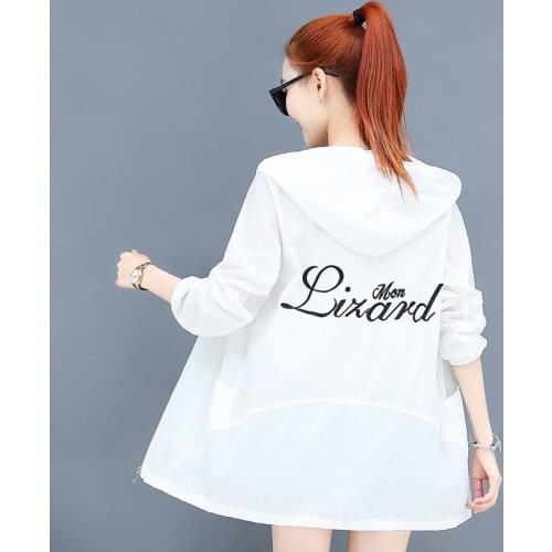 #5377 Summer Jacket Women Hooded Casual Outerwear Womens Thin Printed Windbreaker Loose Ladies Jackets Zipper Outerwear