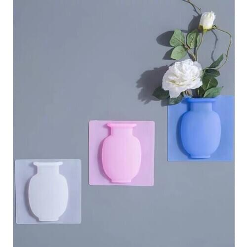 Home Decoration Accessories Silicone Sticky Vase Stick on The Smooth Wall Glass and Fridge Magic Flower Plant Vases