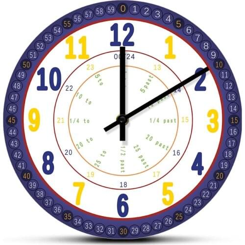 Kids Learning Time Wall Clock Silent Movement Educational Clock Wall Watch Modern Simple Design Timepieces For Nursery Bedroom