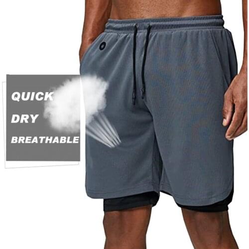 Double Deck Running Shorts Men Gym Fitness Training Quick Dry Short Pants Male Outdoor Sport Jogging Basketball Shorts