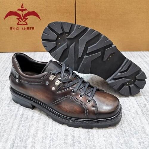 ENXI ANEER Patina Brown Color Lace-up Shoes Men Sneaker Hip-Hop Shoes Casual Style