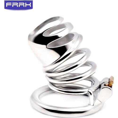 FRRK Erotic Cock Cage 304 Stainless Steel Penis Chastity Cage for Male With Stealth Lock Penis Lock Cock Ring Chastity Men