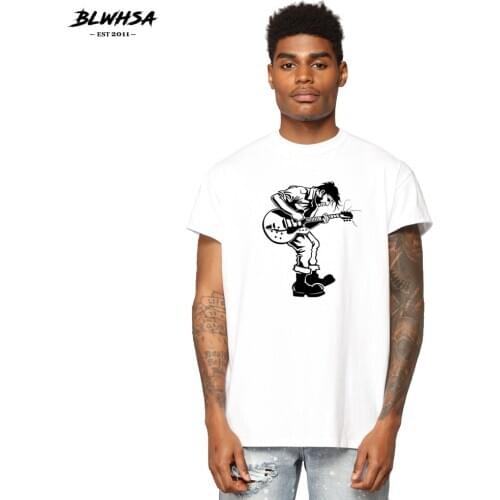 BLWHSA Guitar Singer Printing T Shirt Men Fahion Summer Short Sleeve Cool T-shirts Funny Guitar Music T-Shirt Plus Size Tees