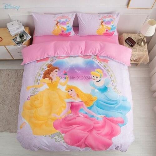 Pretty Disney Princess Bedding Set Women Girls Cartoon Duvet Cover Bedclothes Bed Sheet Pillowcase Birthday Gifts Bedroom Decor
