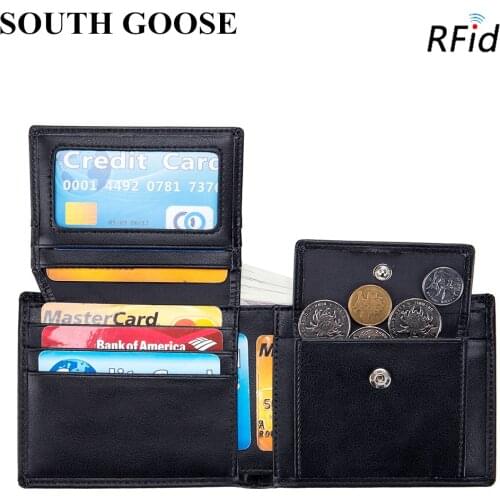 SOUTH GOOSE Men RFID Blocking Wallet Simple Leather Male Trifold Short Organzier Wallet Multifunction Card Holder Coin Purse