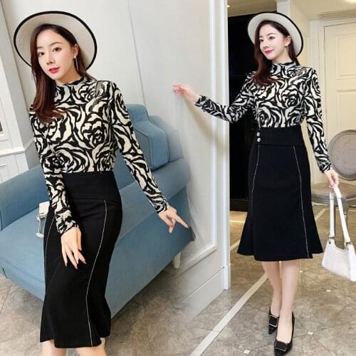 Skirt Suit Long-sleeved Suit Dress 2021 New Spring and Autumn Temperament Slim and Thin Package Hip Fishtail Skirt Two-piece
