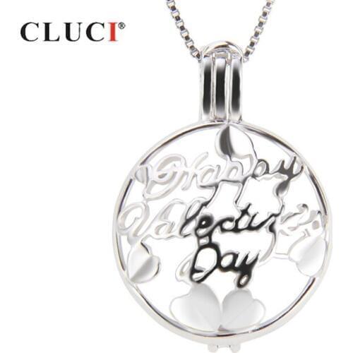 CLUCI 925 Sterling Silver Women Charms Pendant Mothers Day Gift Real 925 Silver Round Letter Pearl Locket Jewelry SC242SB