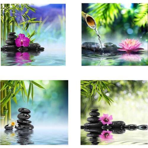 Square lotus and stones Mosaic Drill Resin Needleworks Embroidery Decor 5D Diy Diamond Painting Cross Stitch Kit Handmade