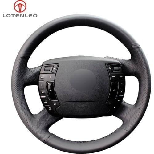 LQTENLEO Black PU Artificial Leather HandSewing Car Steering Wheel Cover For Citroen C5 2008-2017
