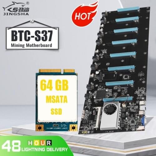 Ethereum Bitcoin Crypto Mining Motherboard 8 GPU Slots (65mm Pitch) with 64GB MSATA SSD and Low Consumption and High Computing