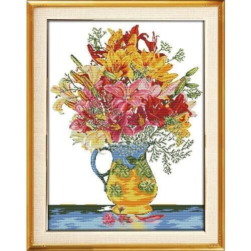 Flowers Blossom Printing pattern Cross Stitch Kits Chinese Embroidery Needlework DMC Counted Home Decor Cross-stitch set Gifts
