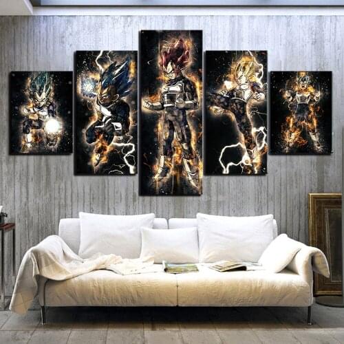 Wall Art Poster Picture Canvas Hd Printed 5 Pieces Vegeta Anime Character Painting Home Decoration For Kids Room Modular Frame