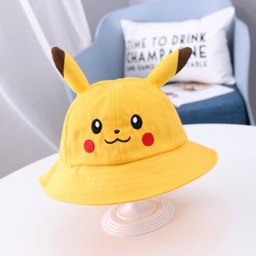 New Cute Anime Pikachu Bucket Hat Cosplay Cartoon Summer Fisherman Cap Kid Girls Boys Childrens Kawaii Panama Sun Cap Toy Gift