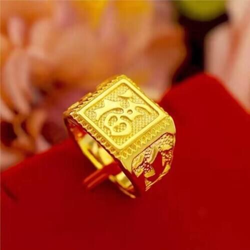 New Alloy Plating Real Gold Mens Fashion Open Hair. Fortune. Fortune. Ring Domineering Jewelry