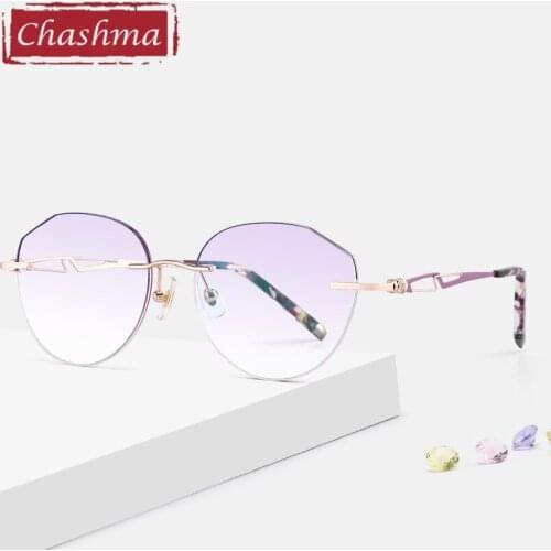 Chashma Rimless Spectacles Titanium Alloy Fashion Eye Glasses Diamond Trimmed Spectacle Frames Women Sunglasses Tint Lens