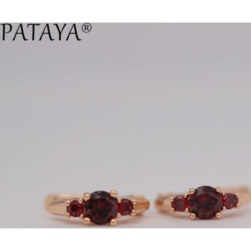 PATAYA 585 Rose Gold Earrings Three Round White Natural Zircon Little Girl India Jewelry Crystal Black Earrings Wedding Jewelry