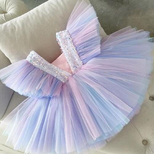 Flower Girl Dresses Sequins Pageant Communion Dress Little Girls Kids Children Dress for Wedding Birthday Tutu Gown Summer Wear