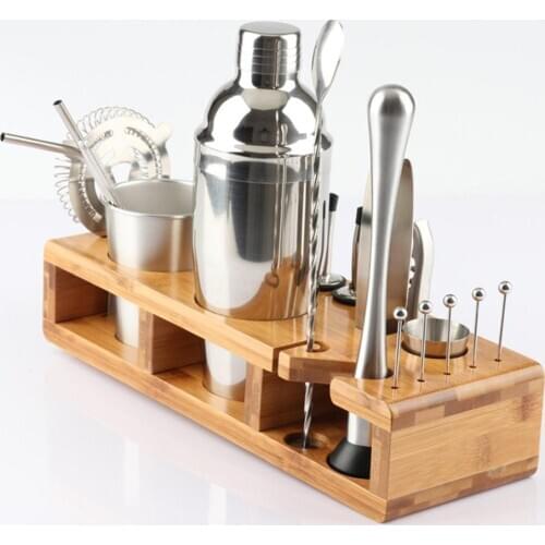 23Pcs Bartender Set Stylish Wooden Stand Wooden Frame Base Mixed Drinks Cocktail Shaker Bartender Kit Holder For Home Bar Party