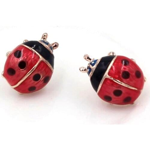 1Pair Insert Earrings Exquisite Paint Stud Earrings Red Oil Ladybug Ear Studs