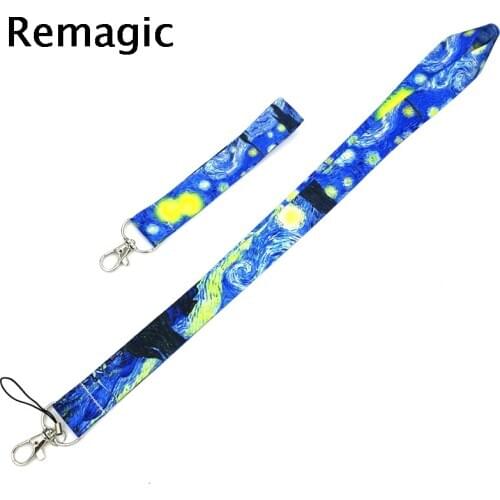 Lanyard-Van gogh Starry Sky art Keychain Lanyards Id Badge Holder ID Card Pass Gym Mobile Phone Badge Holder Key Strap webbings