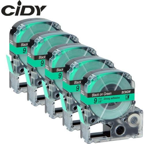 CIDY Compatible 9mm black on green SC9GW LC-3GBW9 LC3GBW label tape for KingJim/epson LabelWorks LW300 lw400 SR150 LW-600