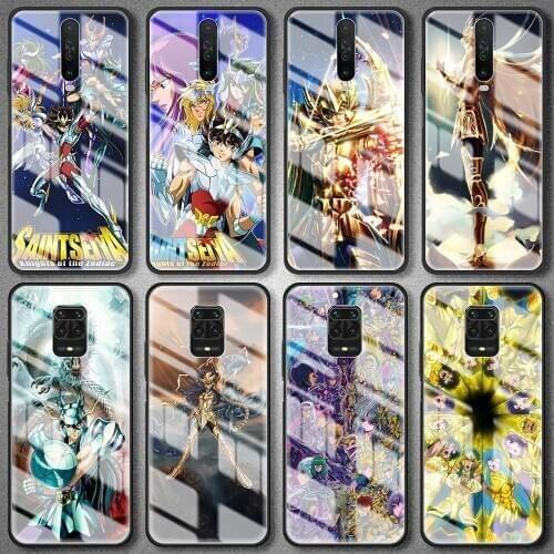Glass Case For Xiaomi Redmi Note 9S 8T 9 8 Pro 7 8A Mi X3 NFC 10 Lite 9T CC9 Capa Phone Back Cover Shell Anime Cool Saint Seiya