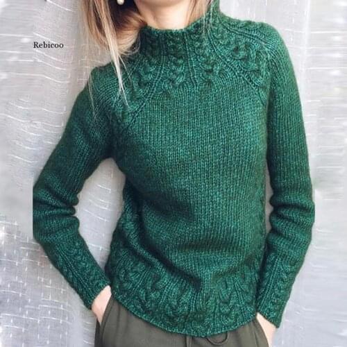 Winter Warm Elegant Turtleneck Knit Sweater Women Vintage Solid Jacquard Slim Pullover Top Ladies Long Sleeve Ribbed Jumper