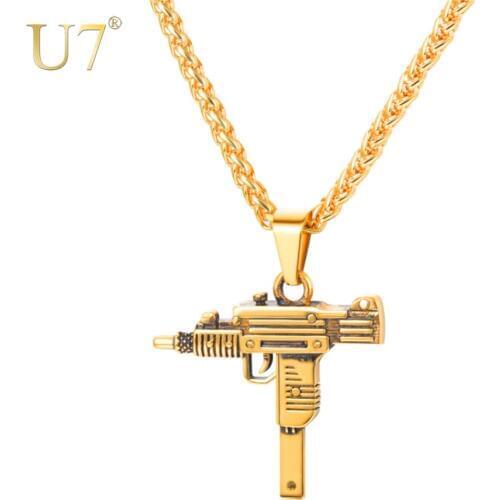 U7 Punk Rock Necklace UZI Rifle Shape Pendant & Chain Cool Men Jewelry Gift for Him P1159