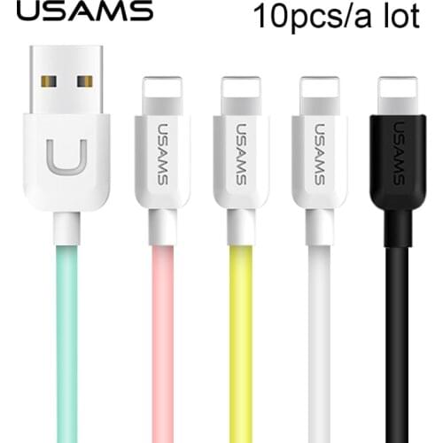 USAMS 10pcs/a lot Colorful 1m 2A Lighting Mobile Phone Cable for iPhone 12 11 X 8 7 6 iPad Fast Charging Charger Cord