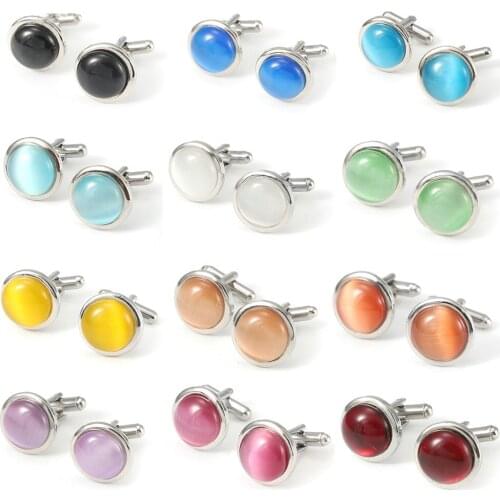 OL Style French Cufflinks for Men Round Business Banquet Party Wedding Groom Dress Suit Shirt Accessories High-end Opal Cufflink