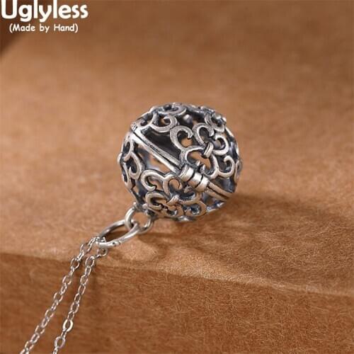Uglyless Opening Thai Silver Balls Pendants for Women Hollow Sachet Necklaces No Chains Thai Silver 925 Silver Ethnic Jewelry