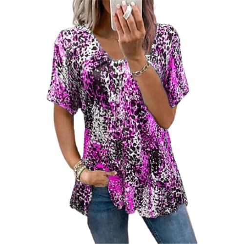 Women Leopard Print T-Shirt 2021 Summer Casual V-Neck Folds Short Sleeve Tee Clothing Loose 4XL 5XL Plus Size Street Female Tops