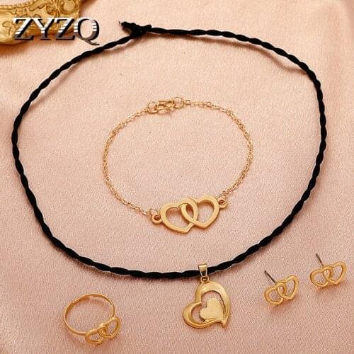 ZYZQ Fashion Bridal Jewelry Set Zinc Alloy Crystal Women Necklace Earrings Gold Color Rings 2021 Simple Design Wedding Jewelry