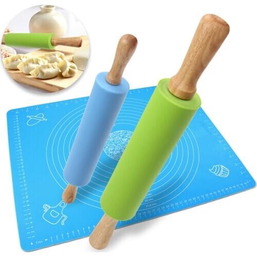 1 Set Rolling Pin Pastry Mat Set Non-Stick 2 in 1 Dough Roller Baking Kit Kitchen supplies, making noodle bread dumplings 2 Pcs