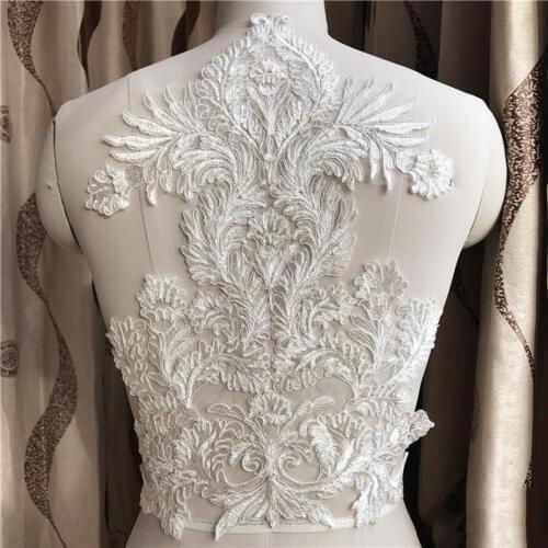 1Piece Large Lace Applique Neckline Collar Appliques Embroidery Car Bone Lace Accessories For Bridal Dress 41x28cm