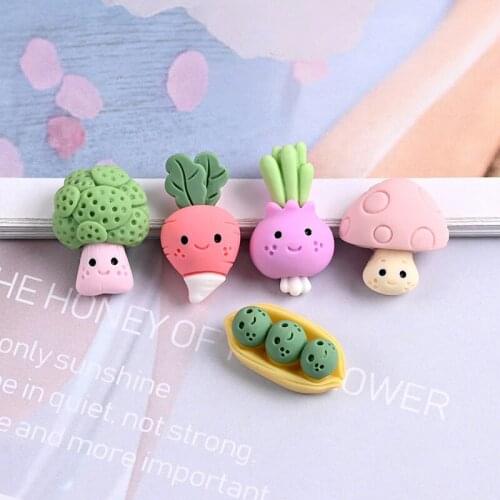 10Pcs Cute Vegetable Resin Carrot Mushroom Peas Patch Charms For DIY Making Earrings Phone Case Decoration No Hook