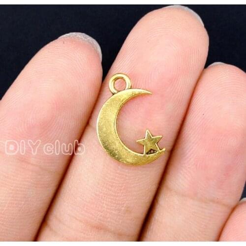 100pcs- Gold Tone 2 Sided Moon and Star Charms Pendant 17x11mm