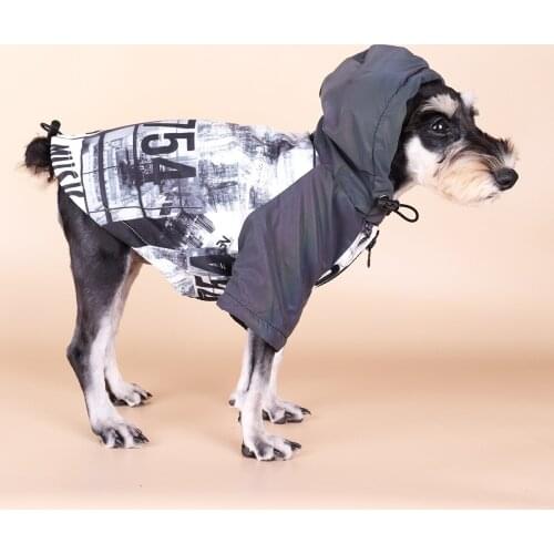 2021 Fashion Graphic Print Pet Hooded Coat Reflective Dog Jacket Cat Water Proof Raincoat Puppy Cotton Paded Cloth Dog Costumes