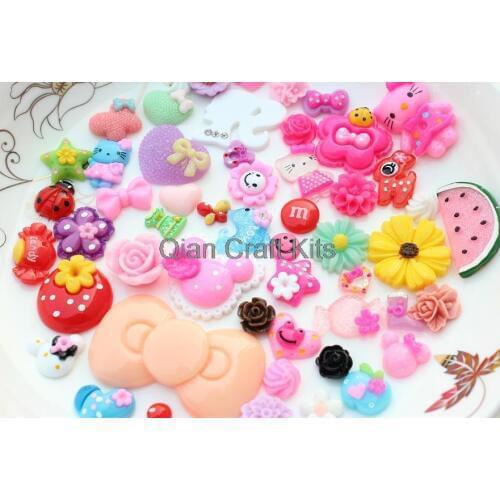 250pcs Mixed Cabochons Sweet Decoden Kit mix kawaii Cabochon flat back Embellishments resin Assorted DIY Flatback pick color