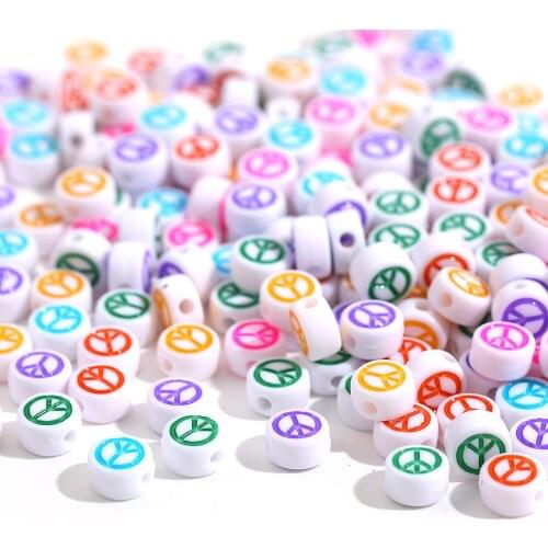 7mm 100pcs/Lot Mixed color Acrylic Spaced Beads Oval Shaped Peace Symbol Beads for Jewelry Making DIY Charms Bracelet Necklace