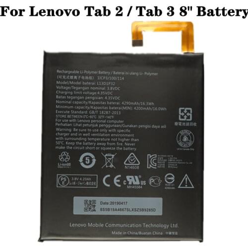 4290mAh L13D1P32 Battery For Lenovo Lepad Tab 2 A8-50 A5500 S8-50 / Tab 3 8" TB3-850F TB3-850M Tablet Phone Battery High Quality