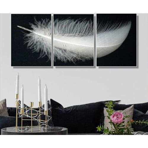 DIY Diamond Painting 3 Panel Black White Feather diamond Embroidery 5d mosaic Diamond cross stitch needlework A541