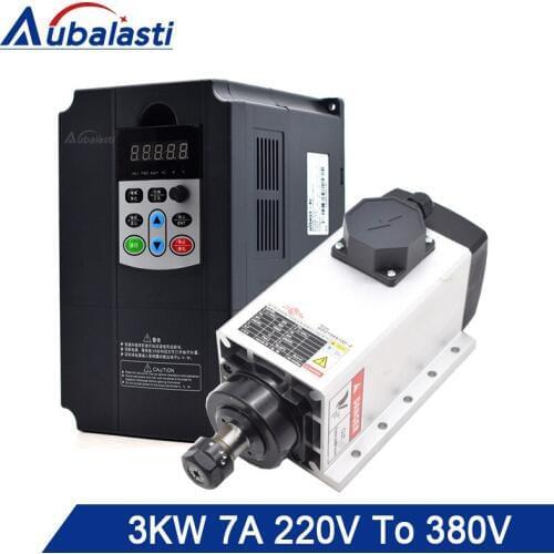 Aubalasti 3KW Air Cooling Spindle 380V 7A + Inverter Single Phase 220V to 3 Phase 380V 7.5KW Current 25A for CNC Router machine